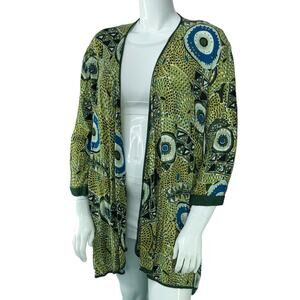 Freestyle Womens Size M Open Front Thin Jacket Art To Wear Print Rayon Cardigan